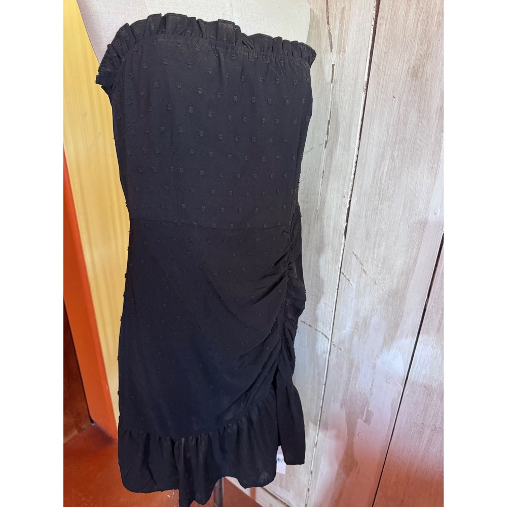 Beachsissi Womens Black Swiss Dot Strapless Ruffle Mini Dress Side Ruched Medium